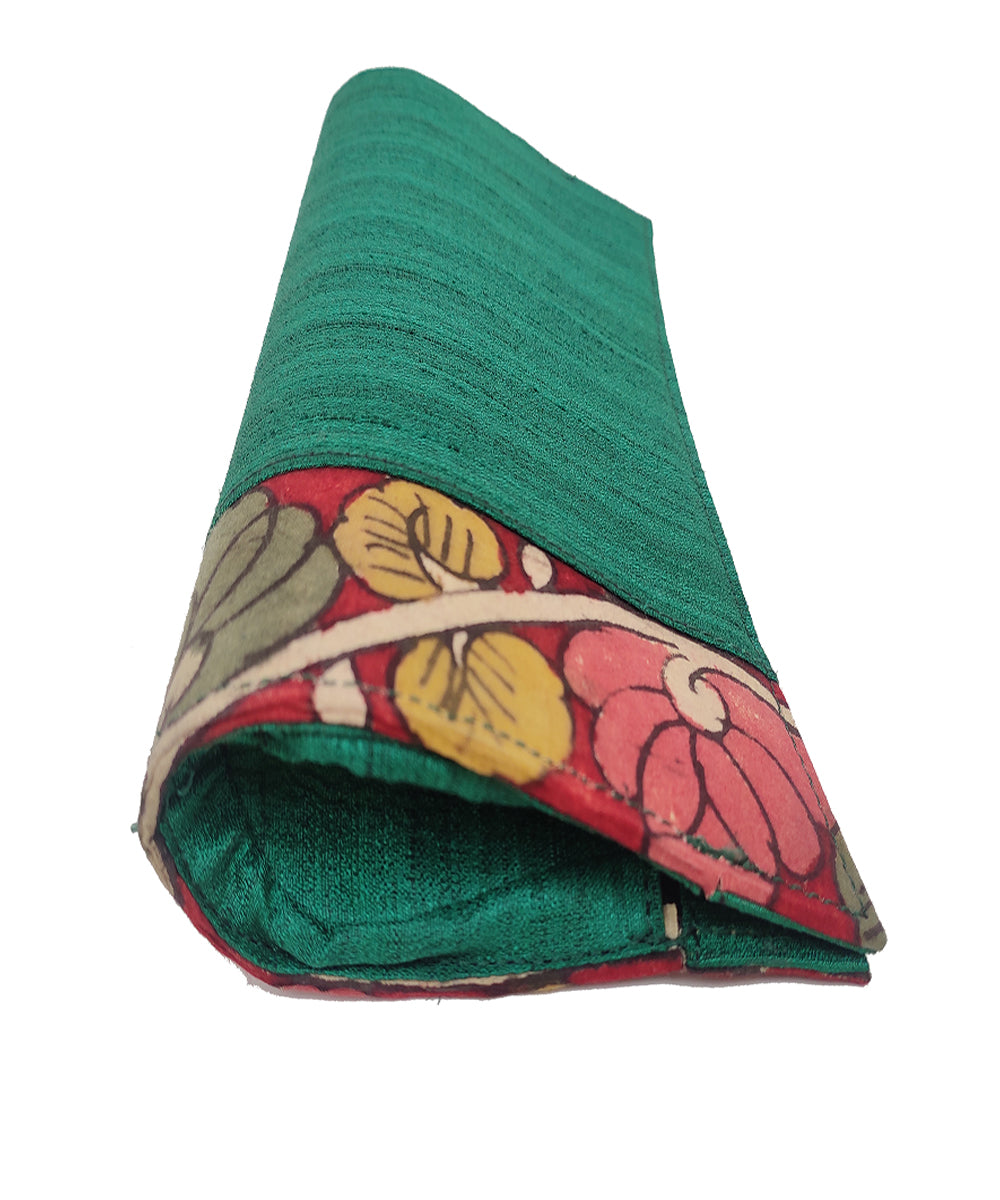 Green handcrafted kalamkari ghicha silk cotton clutch