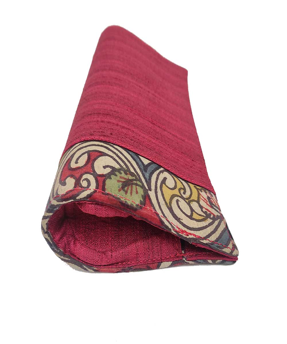 Red hand crafted kalamkari ghicha silk cotton clutch