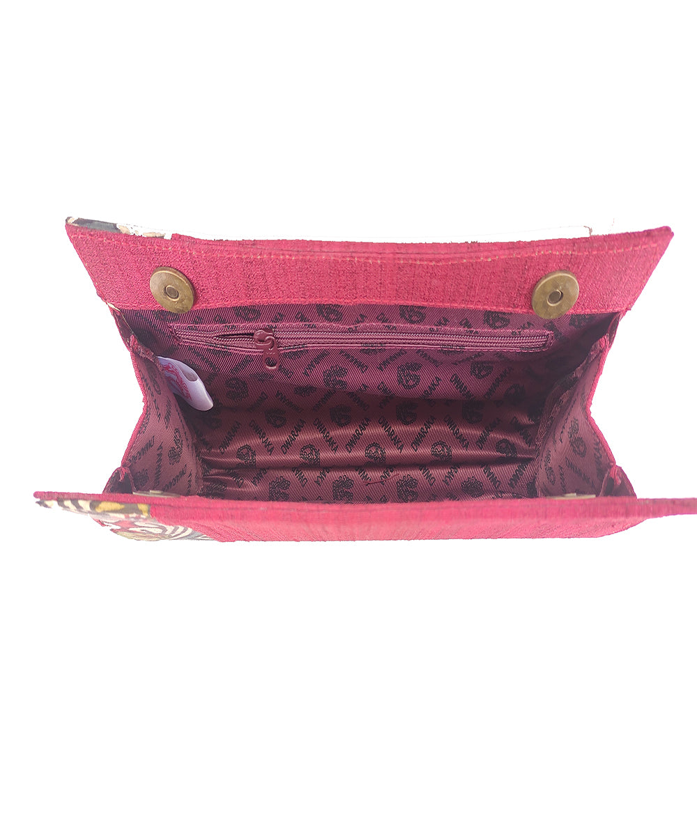 Red hand crafted kalamkari ghicha silk cotton clutch