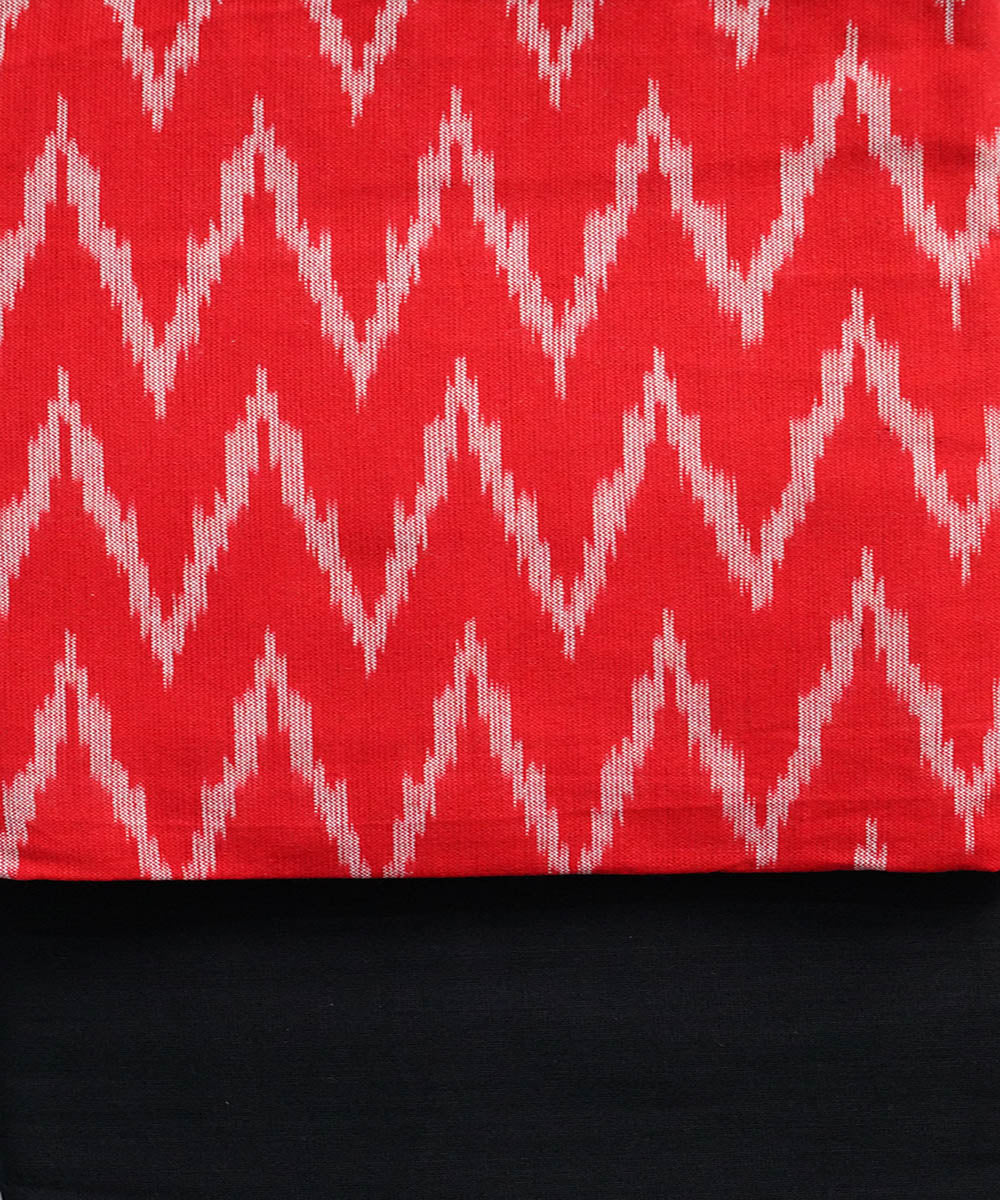 3pc Red black handwoven cotton pochampally ikat dress material set