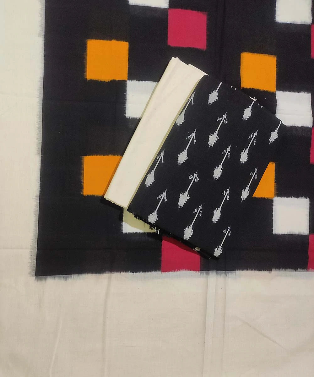 3pc Black white handwoven pochampally ikkat cotton dress material