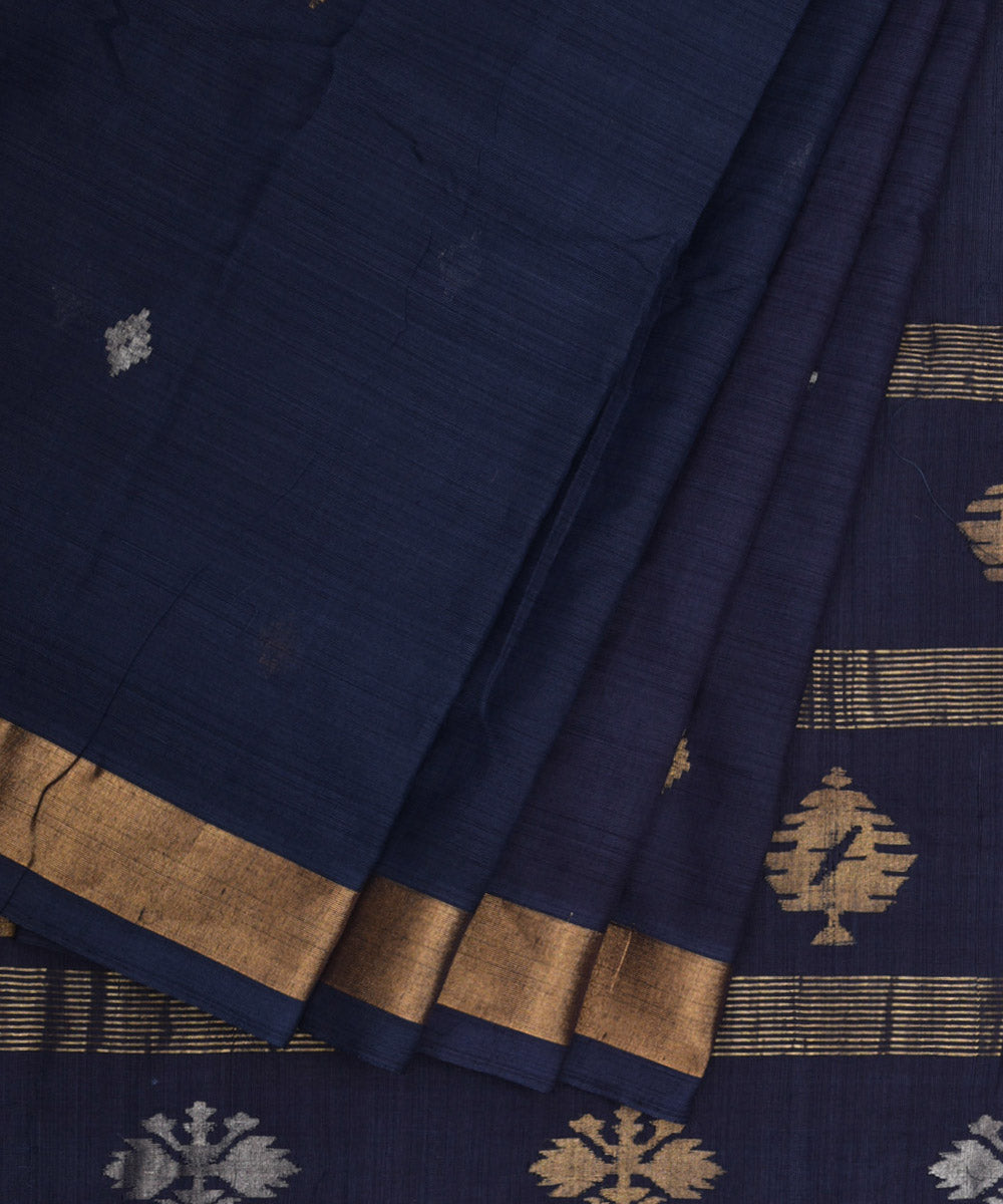 Navy blue cotton handwoven uppada saree