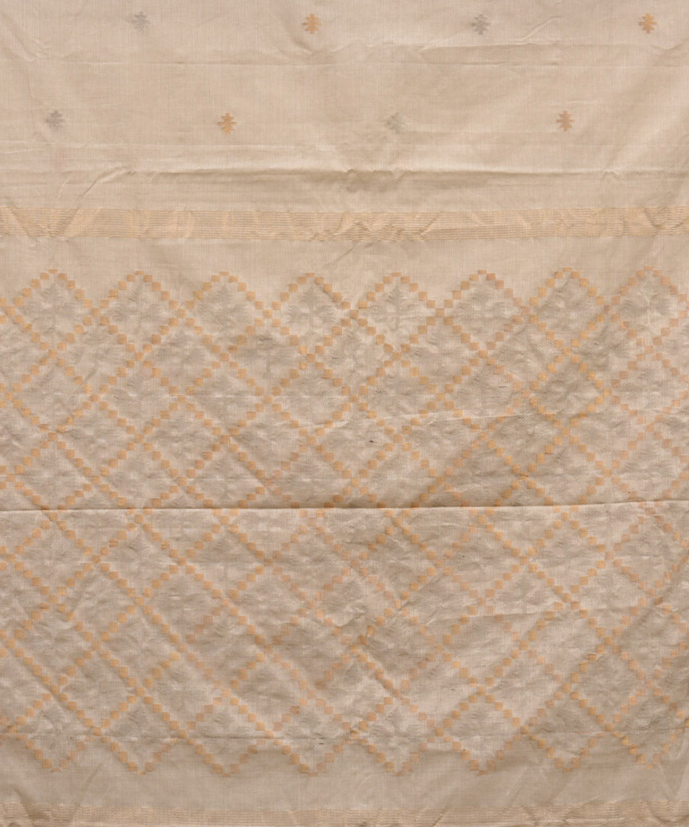 Beige white cotton handwoven uppada saree
