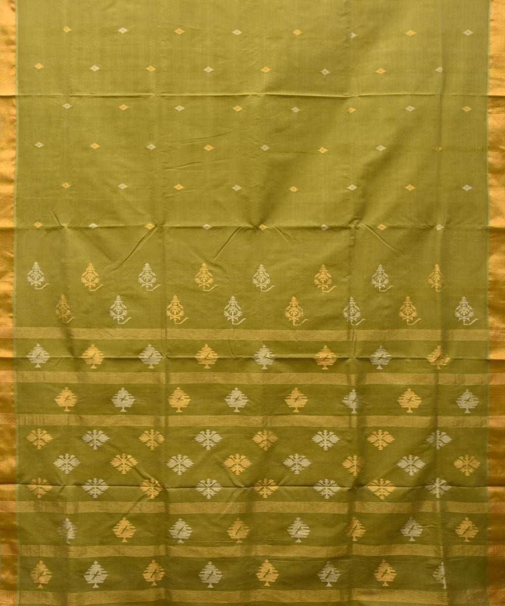 Olive green handloom cotton handwoven uppada saree