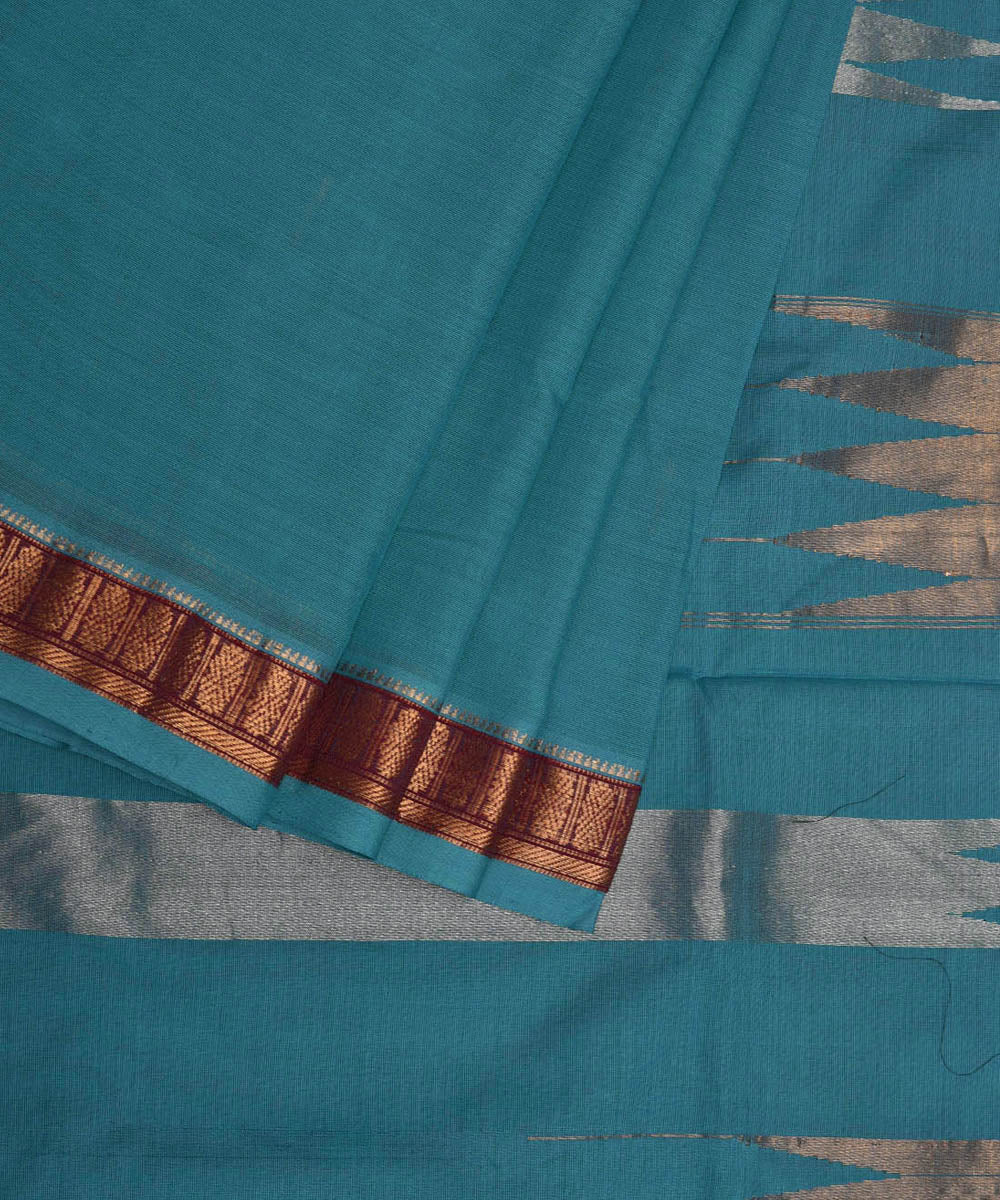 Cyan blue cotton handwoven uppada saree