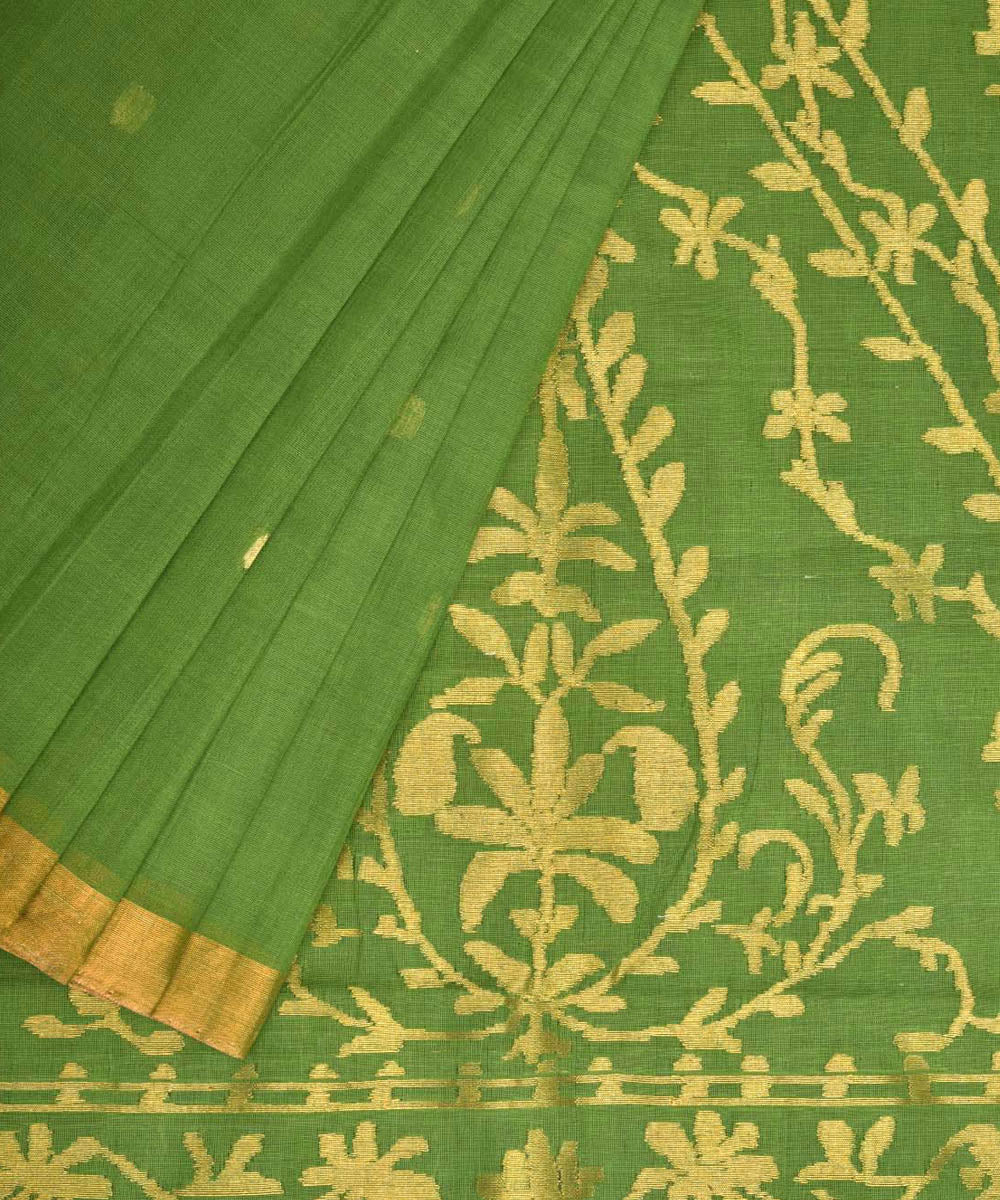 Light green cotton handspun handwoven Srikakulam Jamdani saree