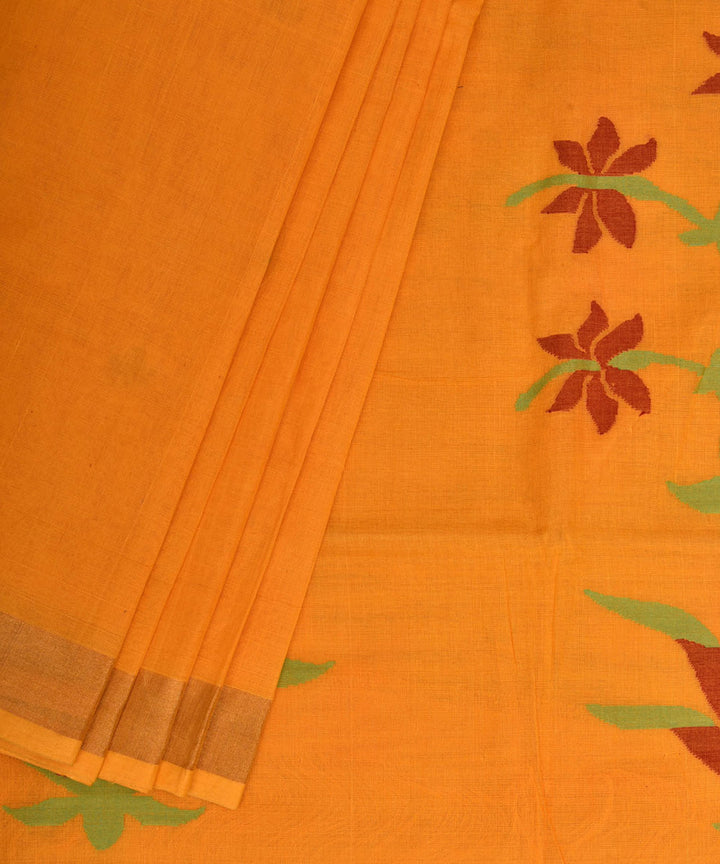 Yellow floral cotton handspun handwoven Srikakulam Jamdani saree
