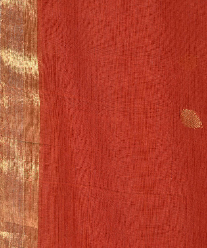 Brick brown cotton handspun handwoven Srikakulam Jamdani saree