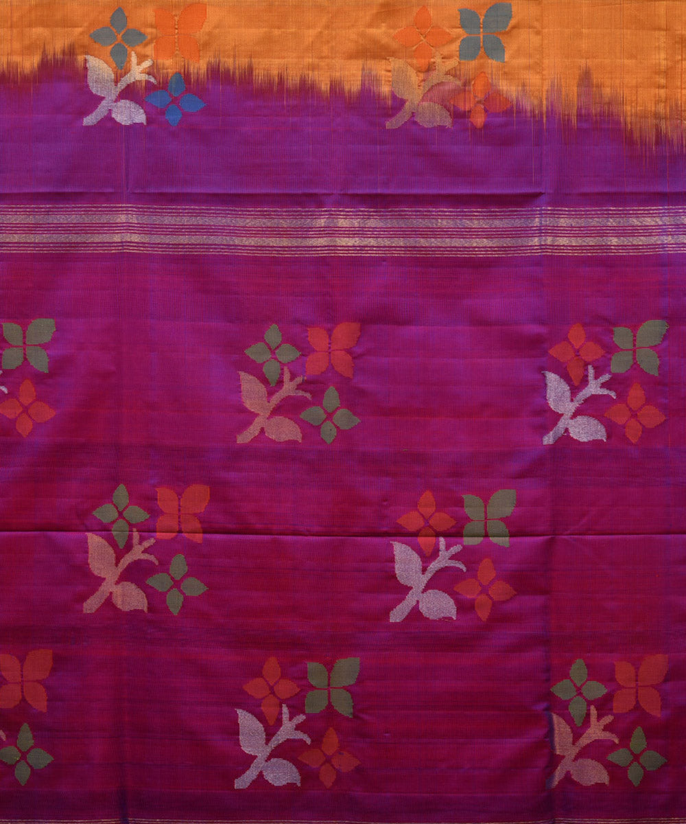 Mustard and purple silk handwoven uppada saree