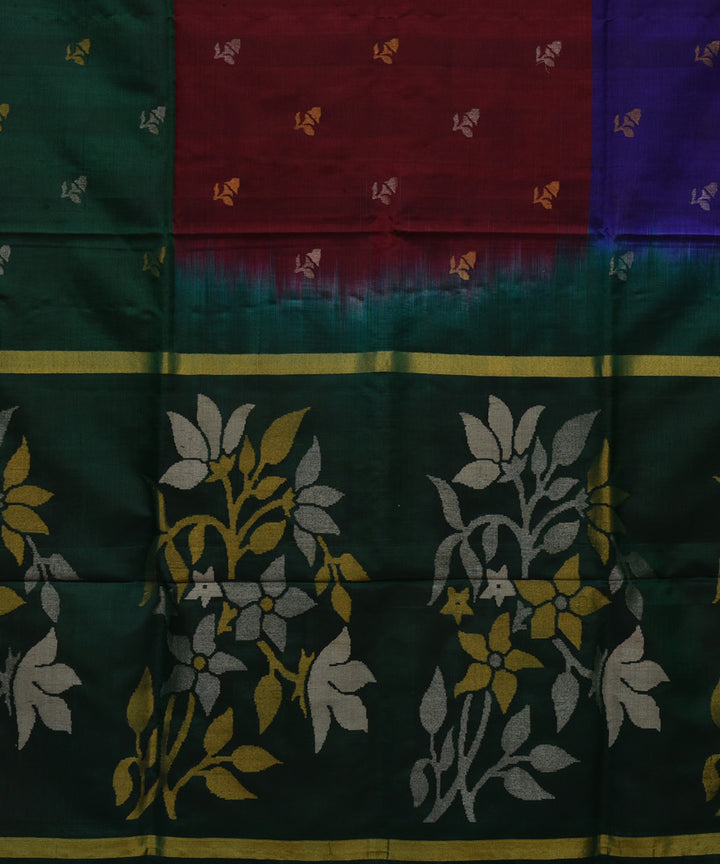Dark green multicolor silk handwoven uppada saree