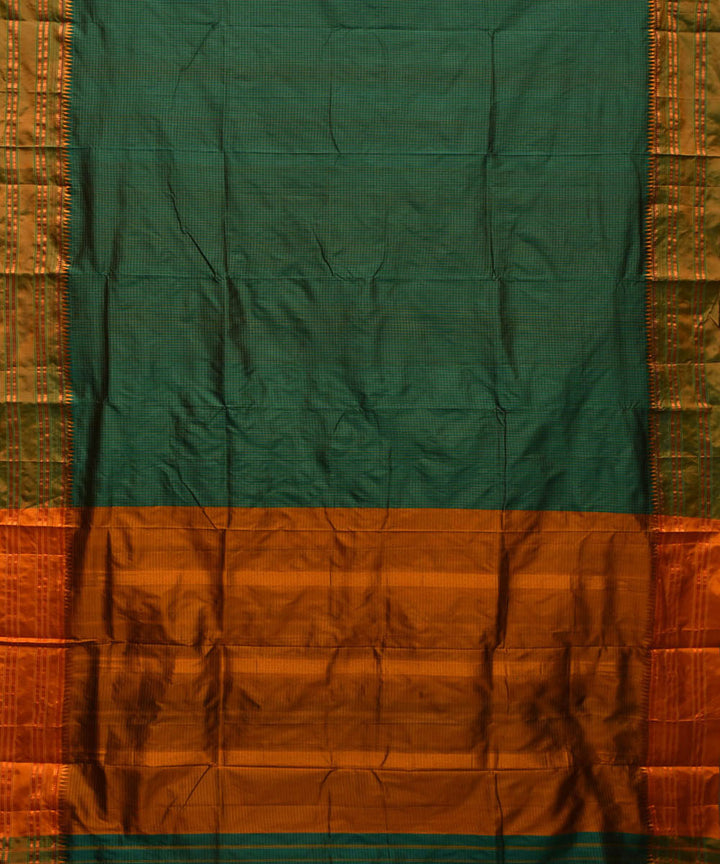 Dark green mustard silk handwoven narayanapet saree