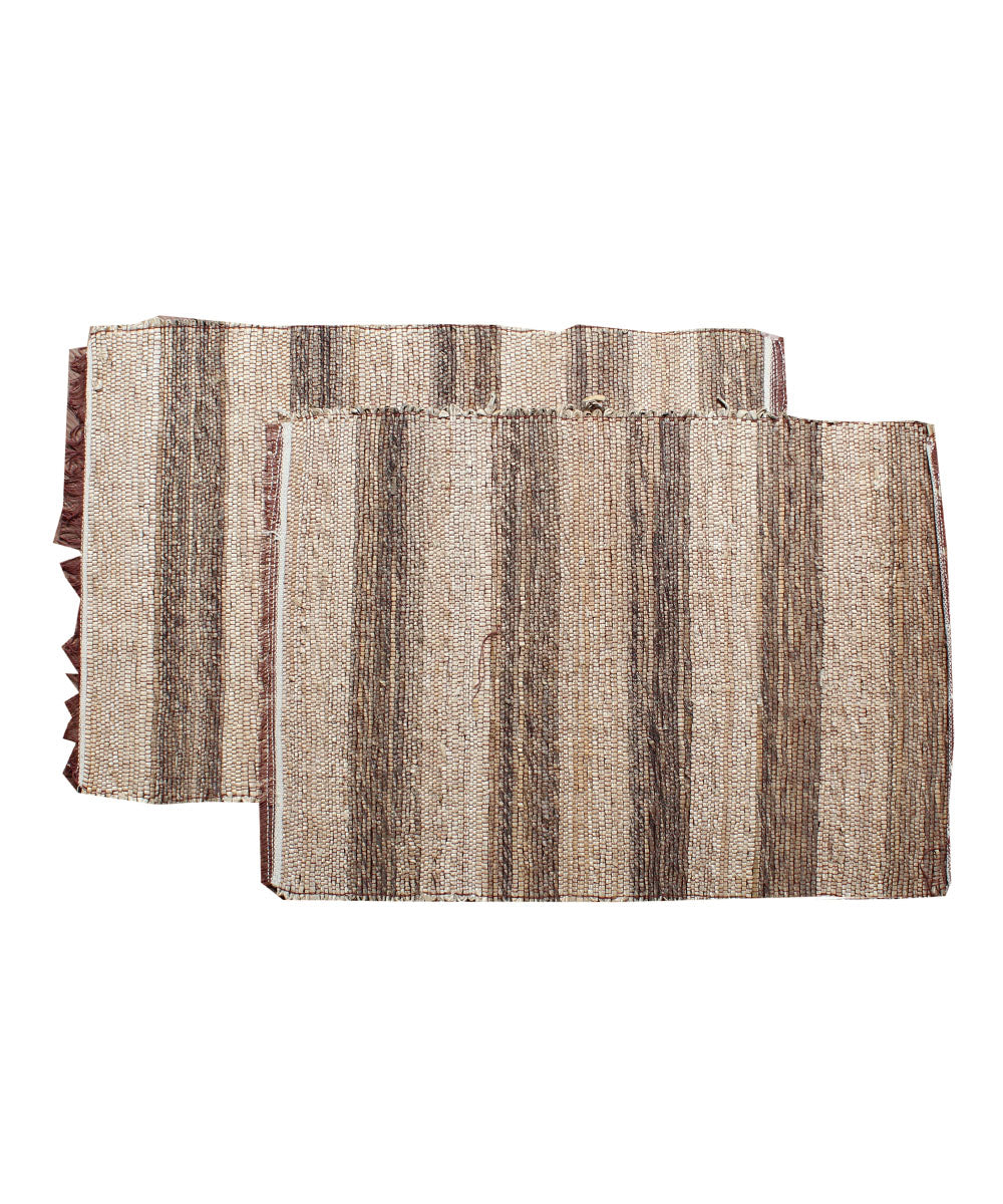 Beige stripe handwoven cotton table mat set of 2