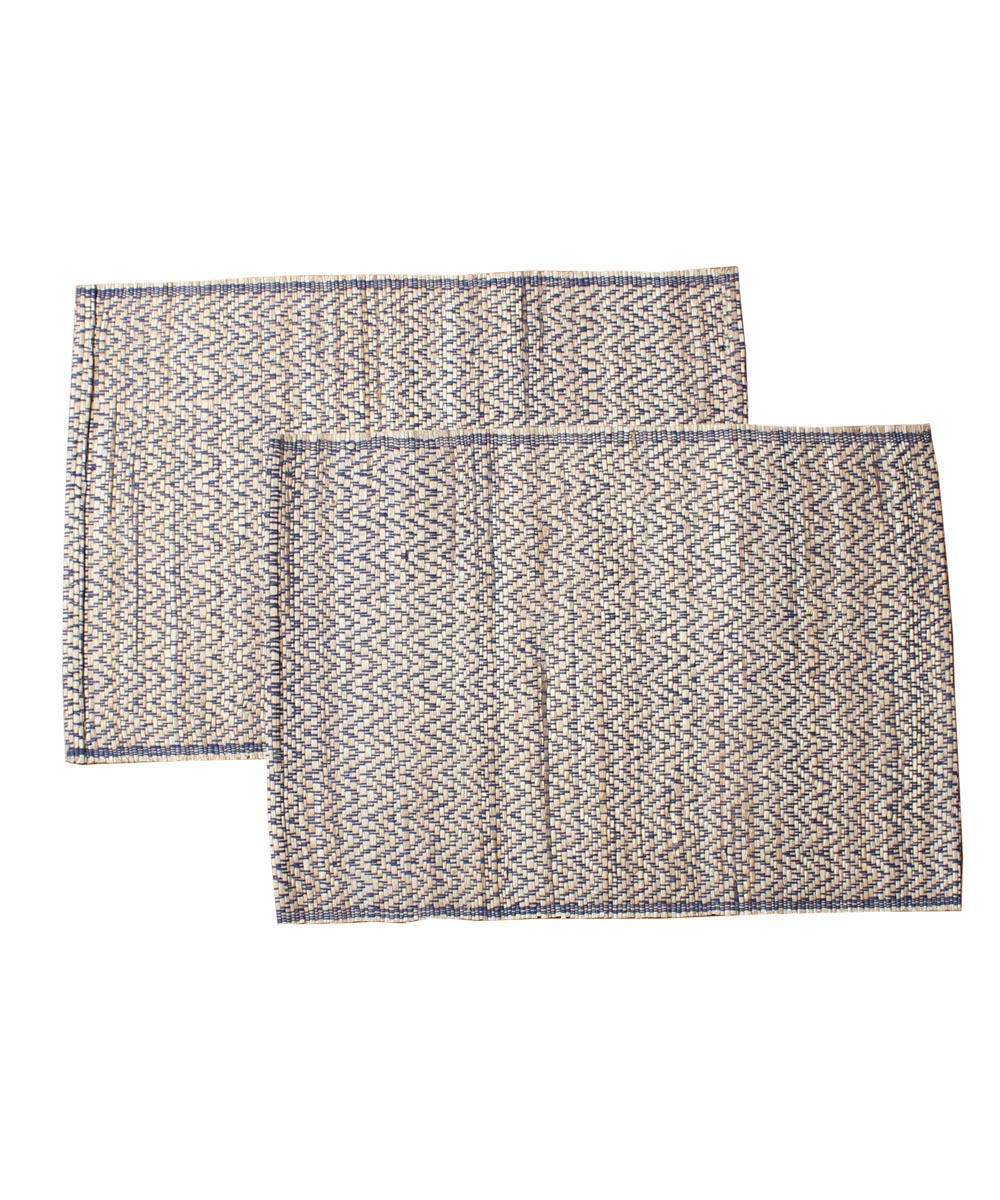 Cyan blue brown handprinted cotton table mat set of 2