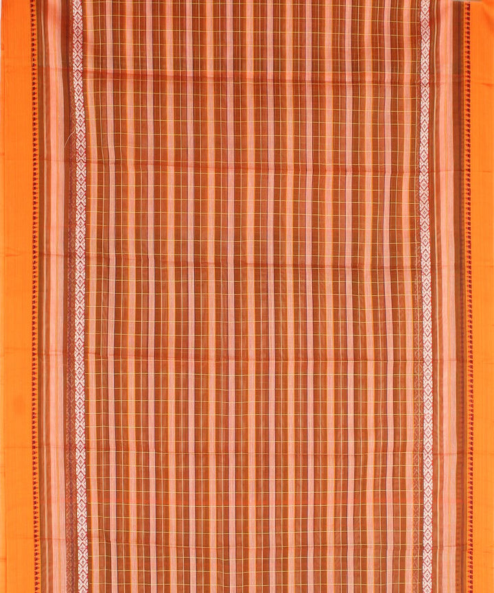 Brown orange stripes cotton handwoven narayanapet saree