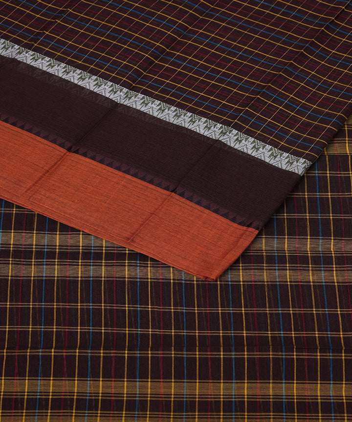 Dark multicolor checks cotton handwoven narayanapet saree