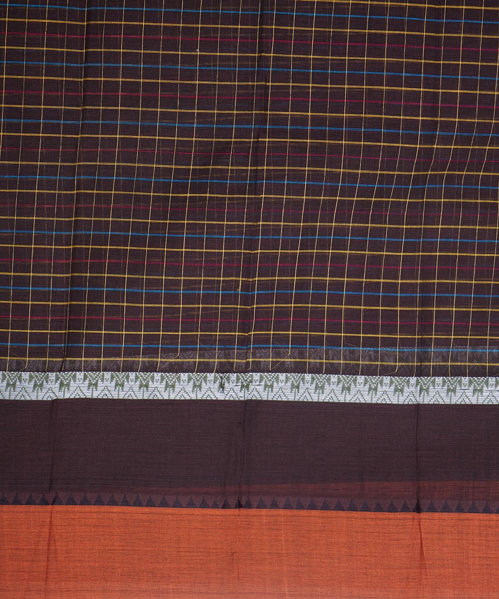 Dark multicolor checks cotton handwoven narayanapet saree