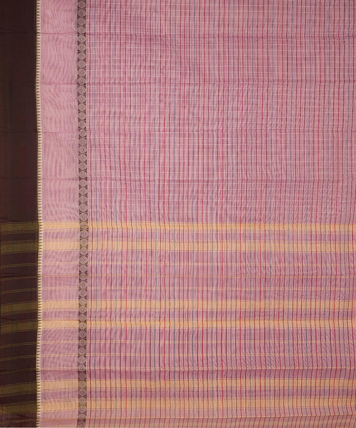 Light pink checks cotton handwoven narayanapet saree
