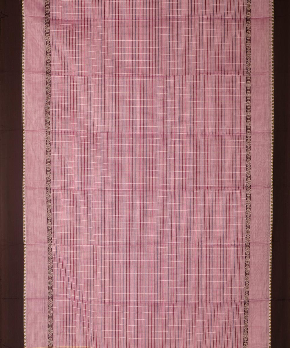 Light pink checks cotton handwoven narayanapet saree