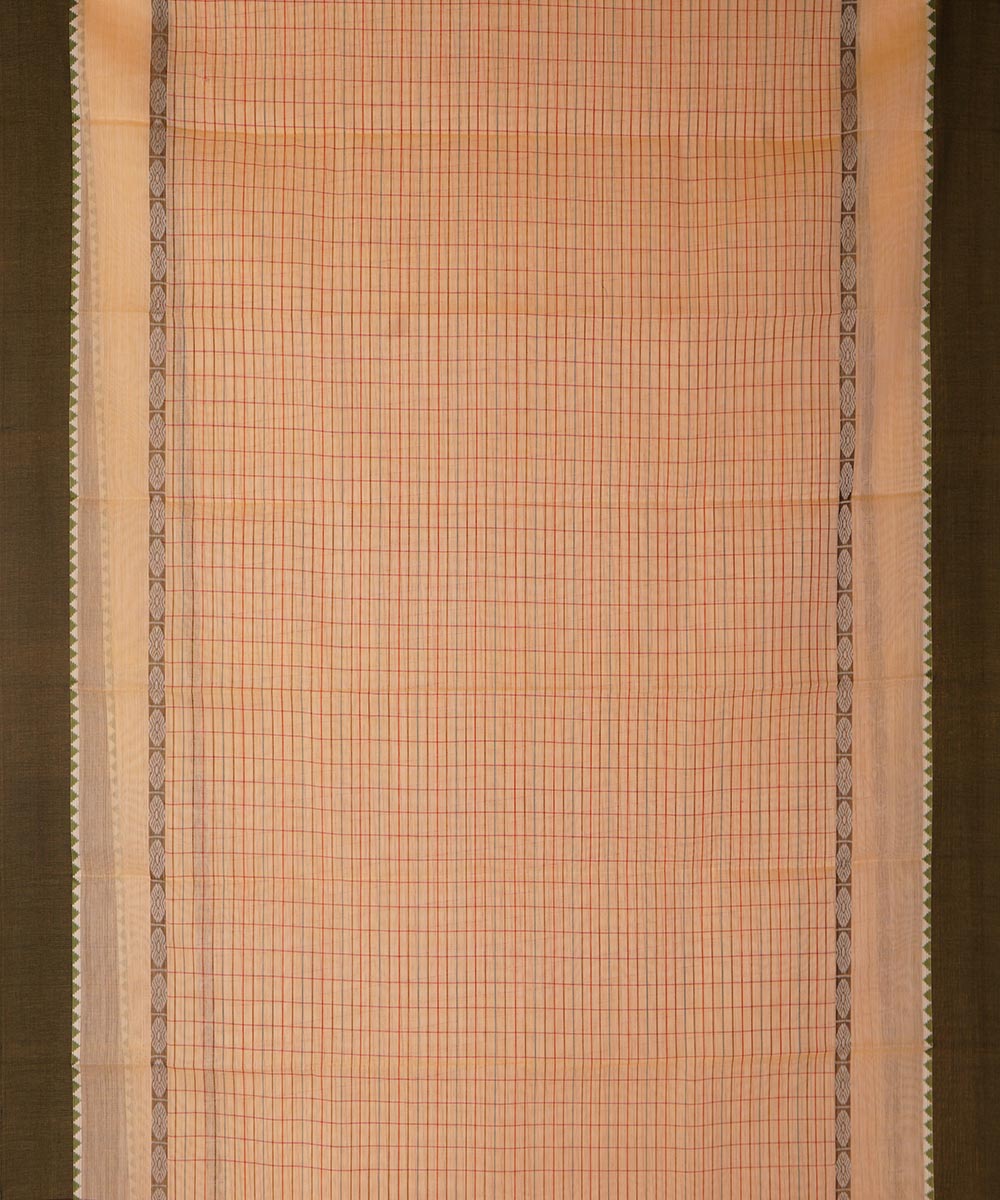 Pale beige orange cotton handwoven narayanapet saree