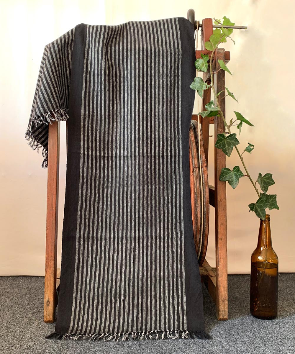Grey black stripes handloom wool scarf