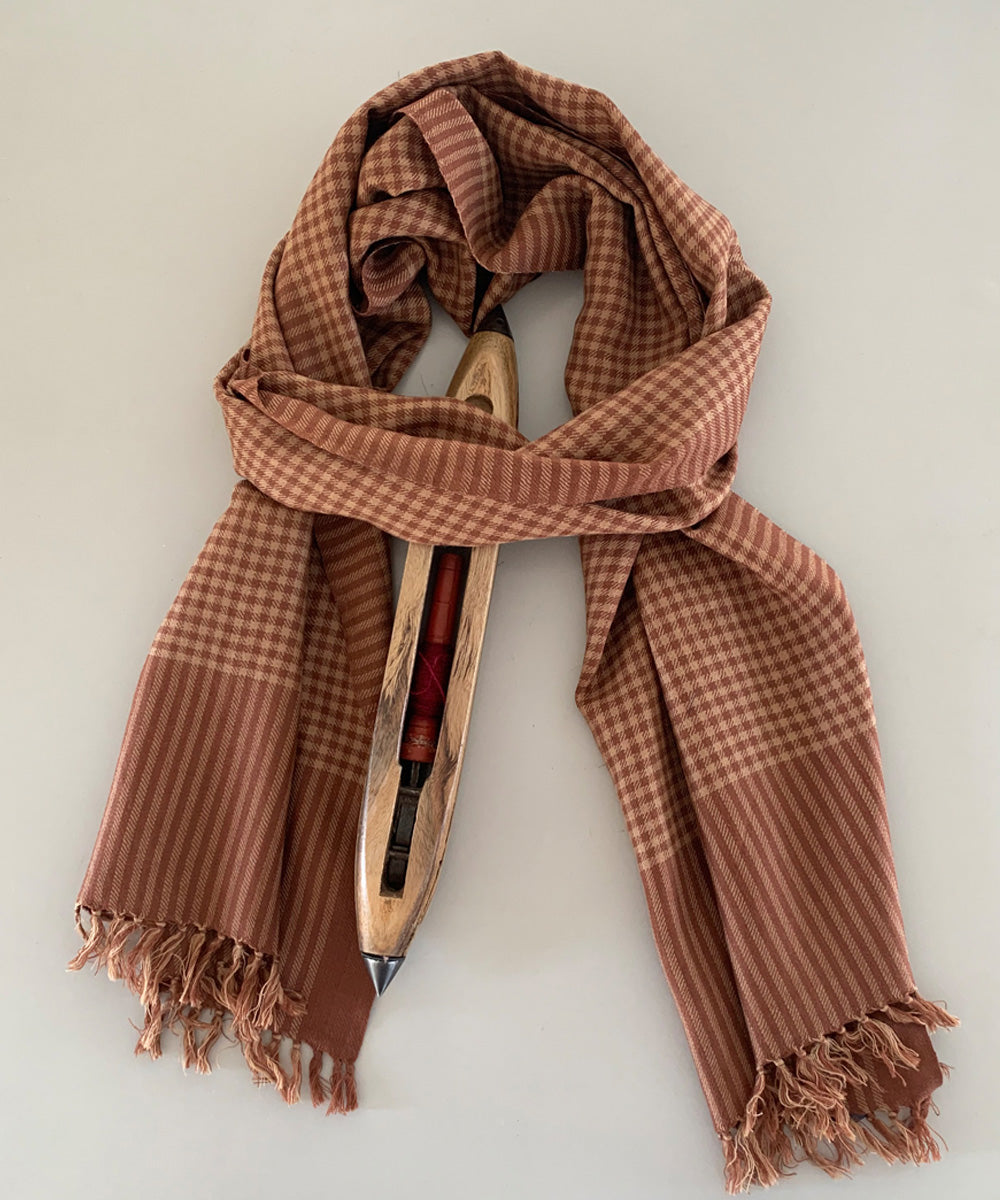 Brown checks handwoven wool scarf