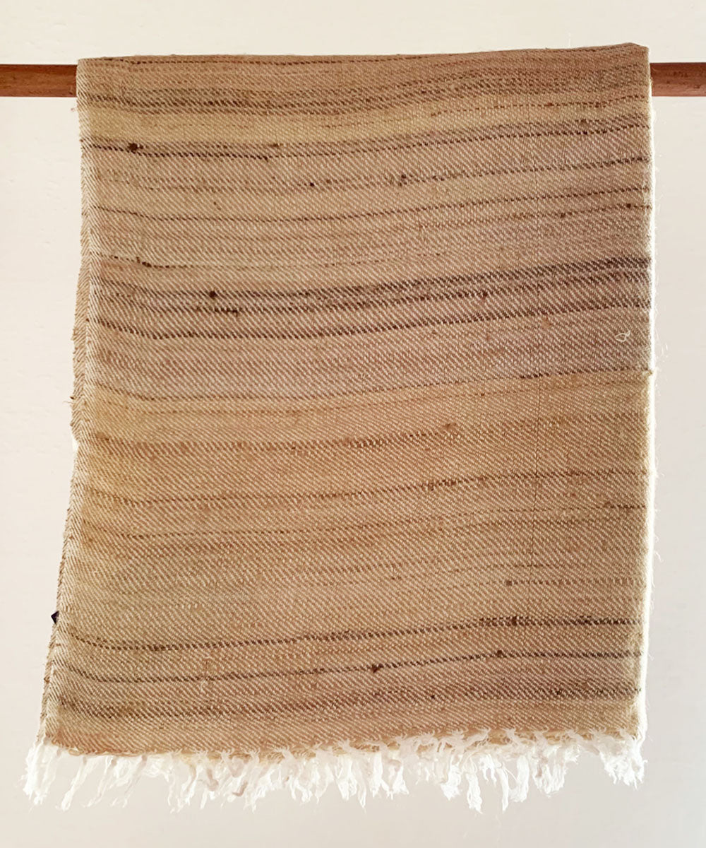 Beige and natural deep gold handwoven bamboo and silk scarf