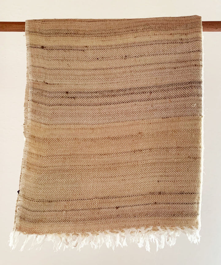 Beige and natural deep gold handloom bamboo and silk scarf