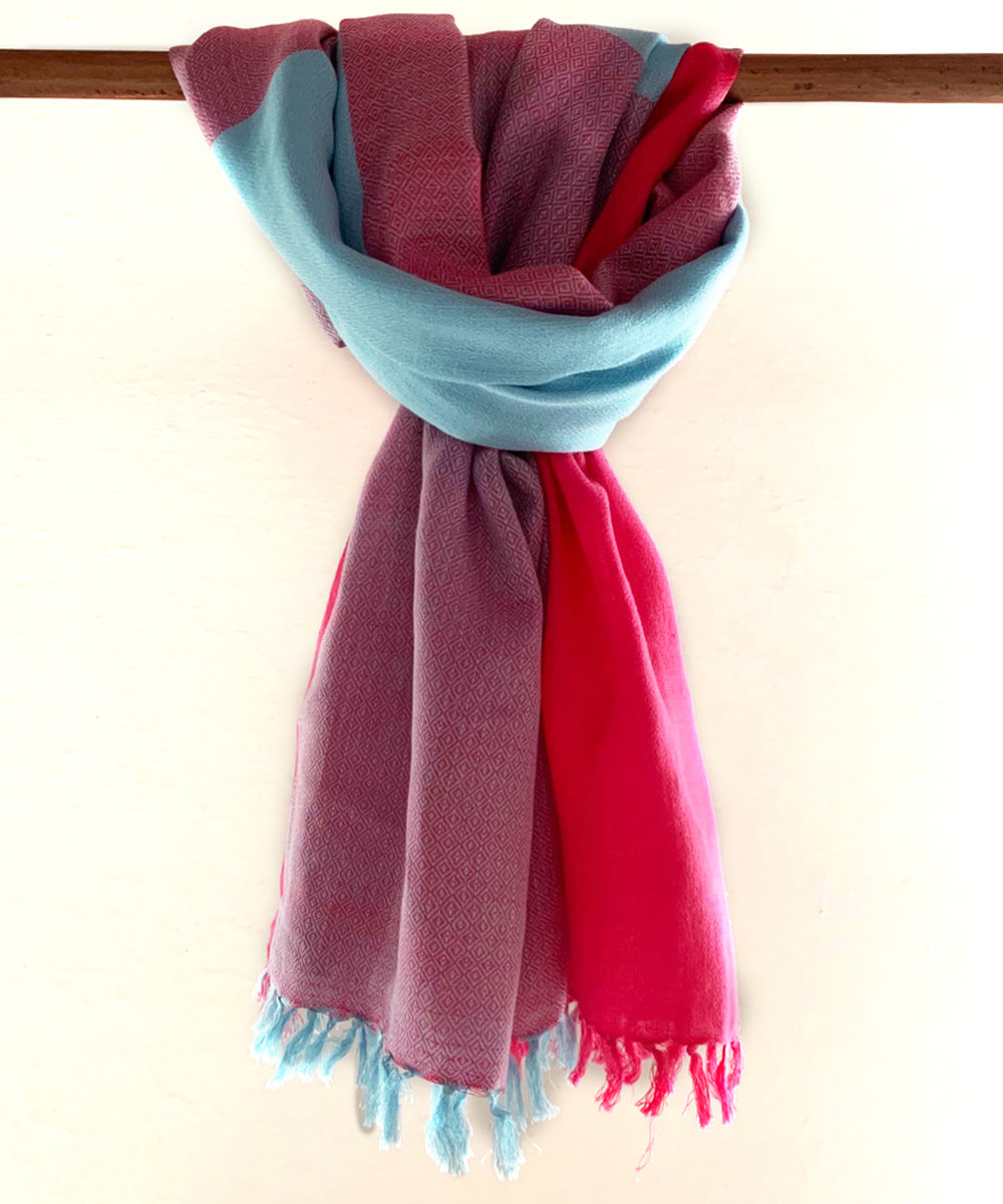 Mauve, blue and pink handwoven cotton scarf