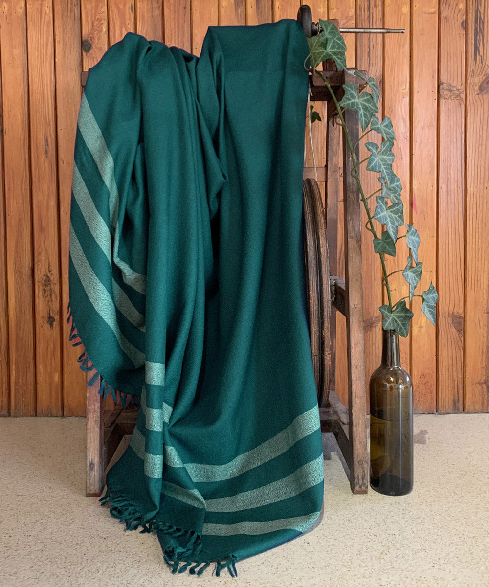 Teal green handwoven wool shawl