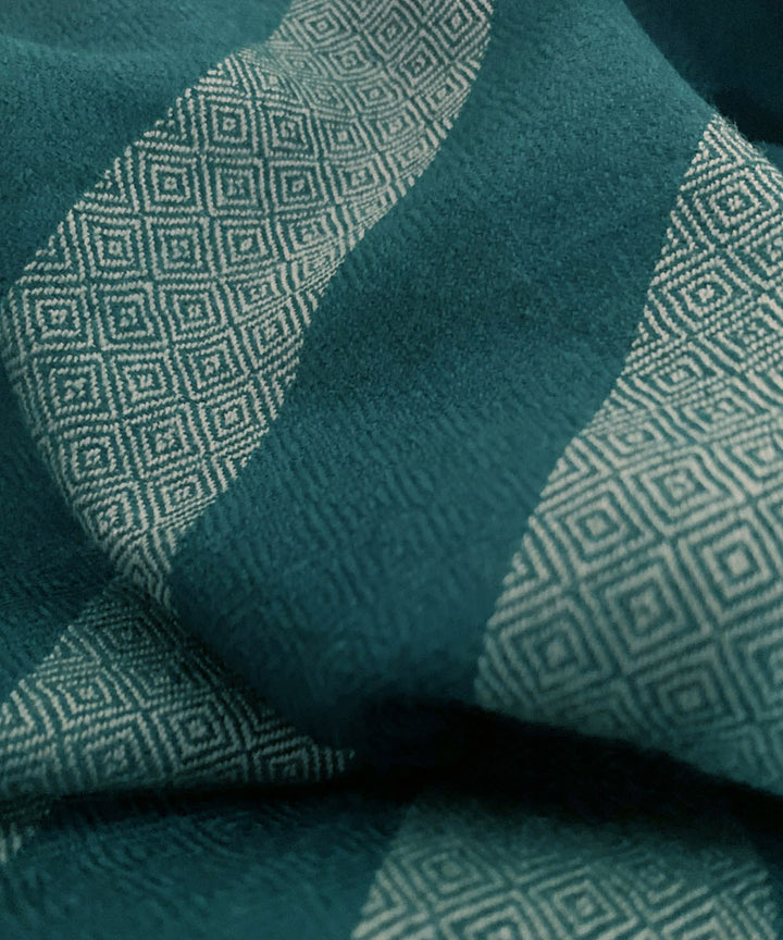 Teal green handwoven wool shawl