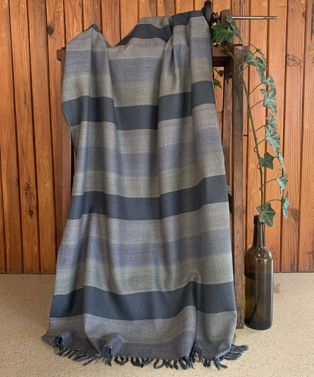Grey striped handwoven wool stole