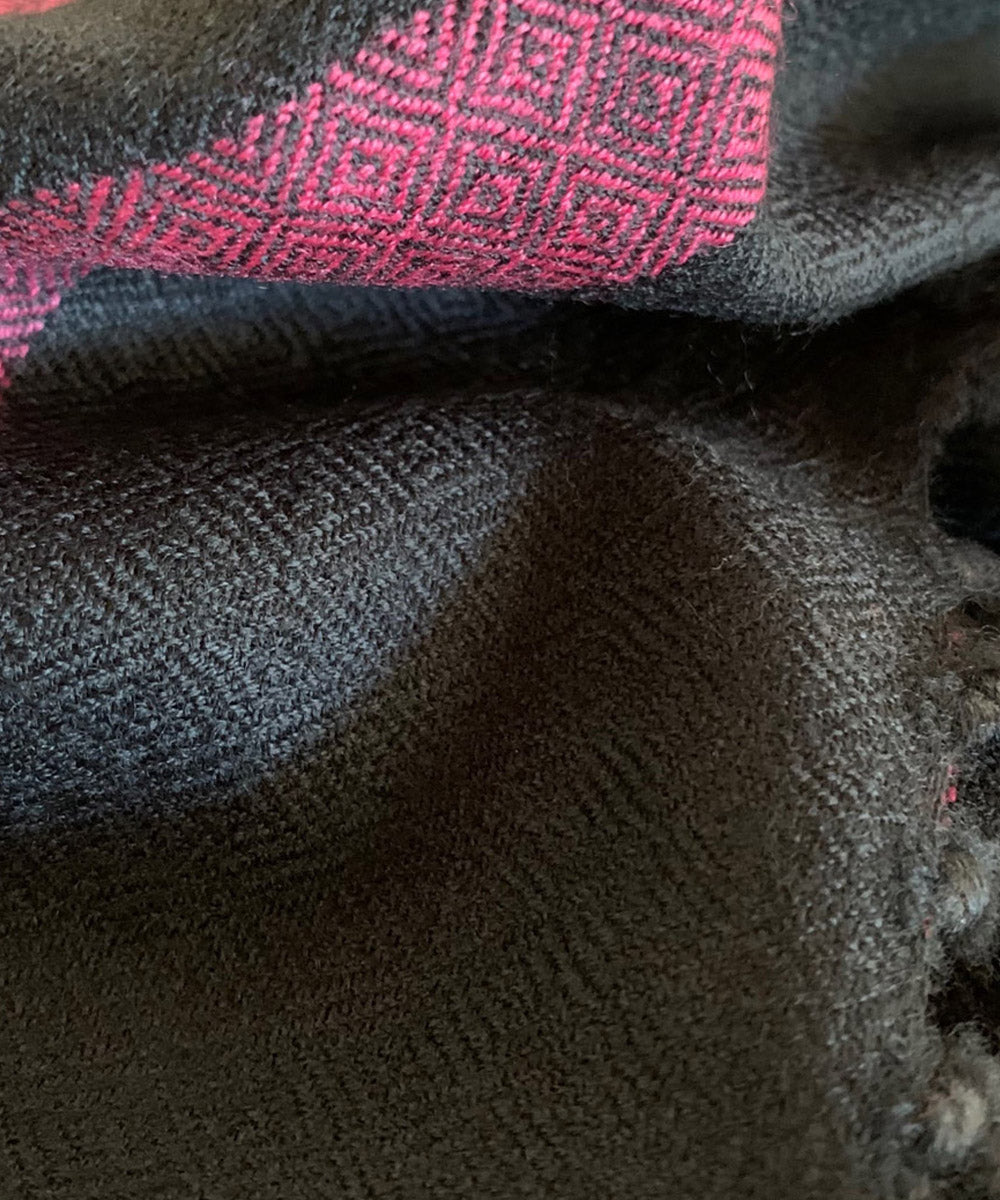 Black pink handwoven wool shawl