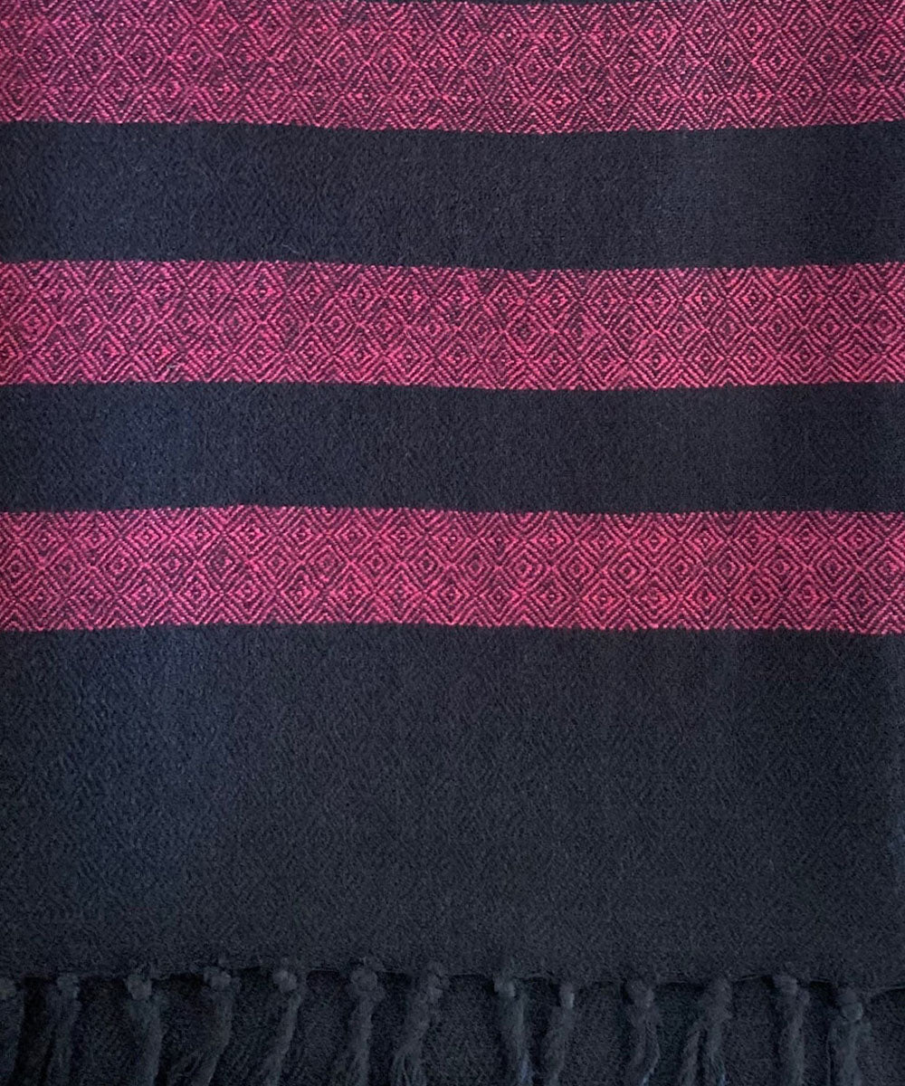 Black pink handwoven wool shawl