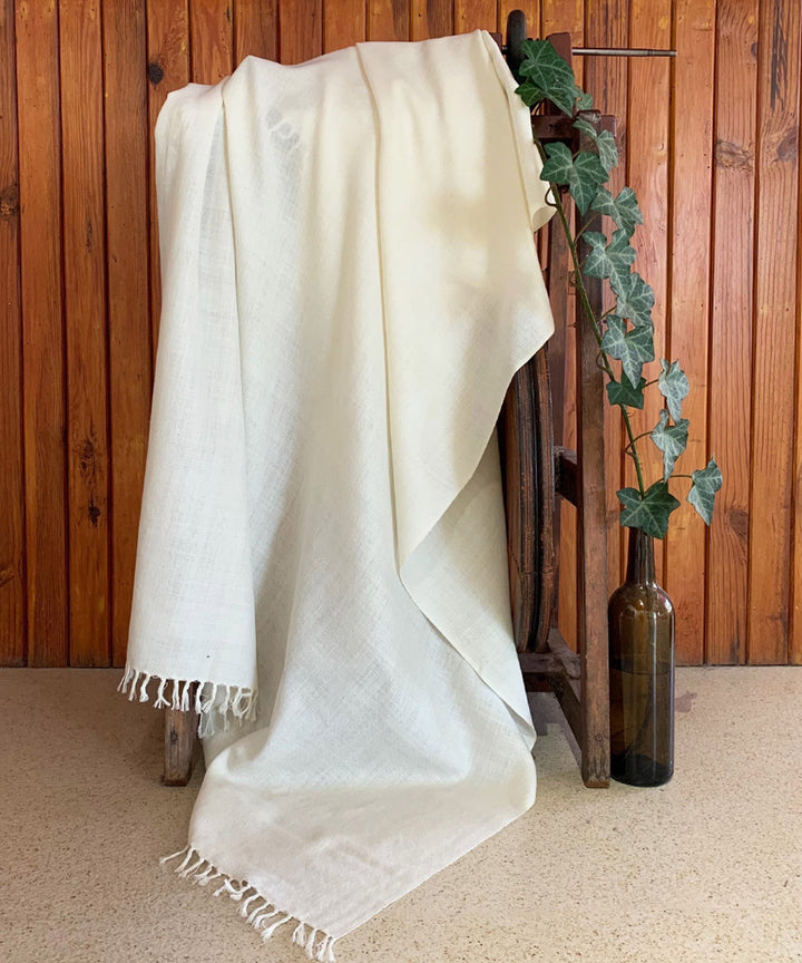White handloom merino wool shawl