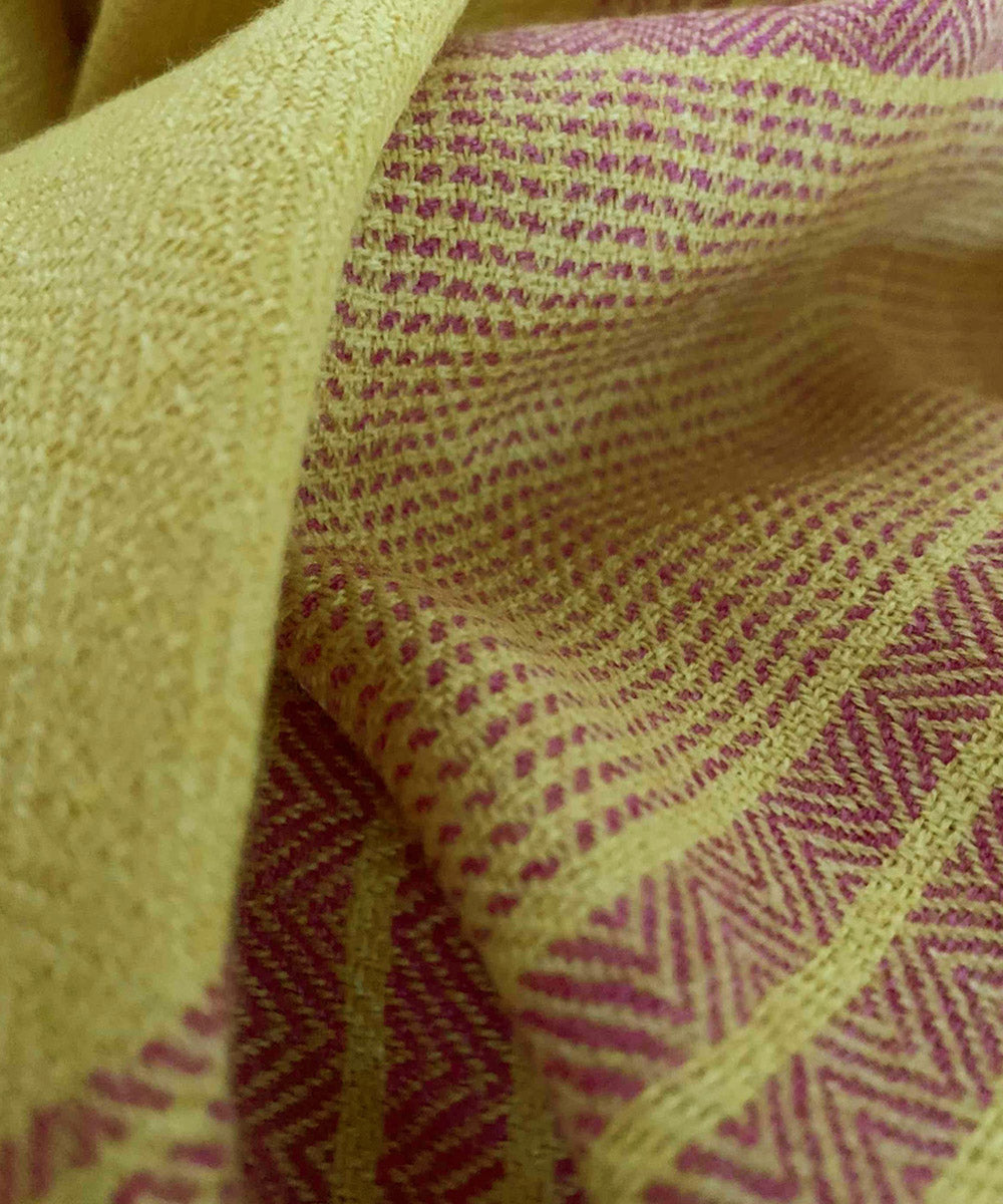 Yellow and pink handloom merino wool stole