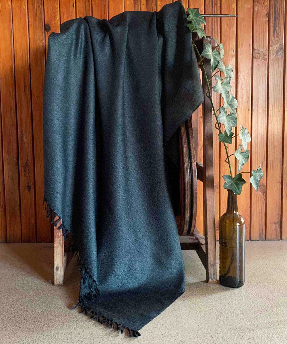 Grey and black handloom merino wool shawl