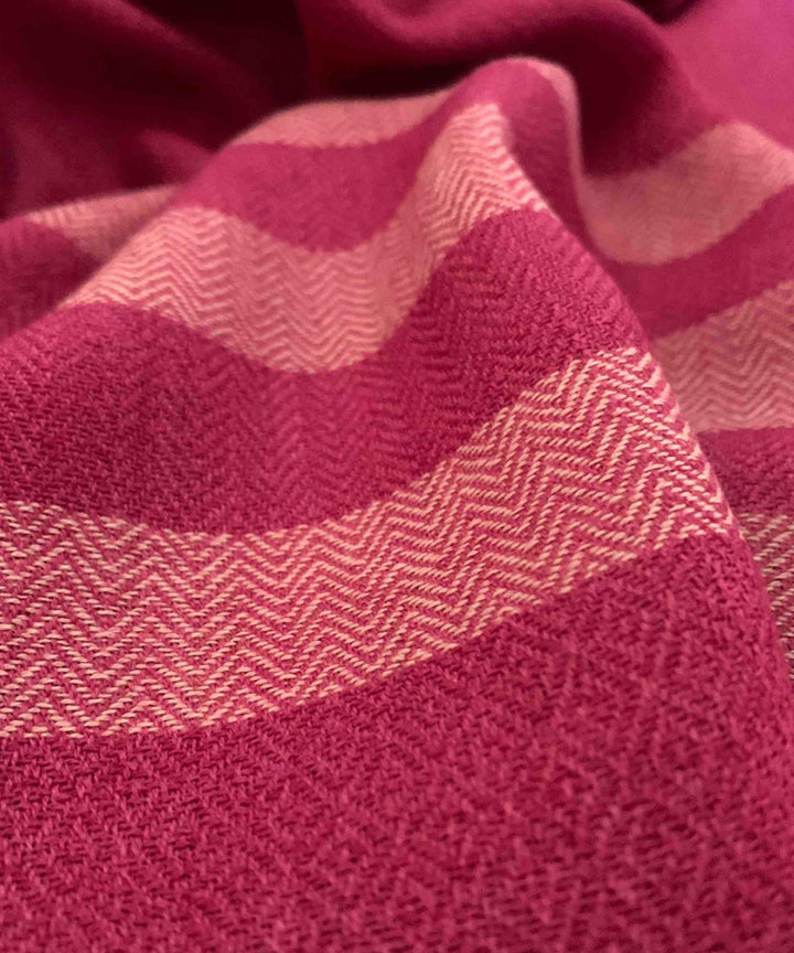Pink and white handloom merino wool shawl