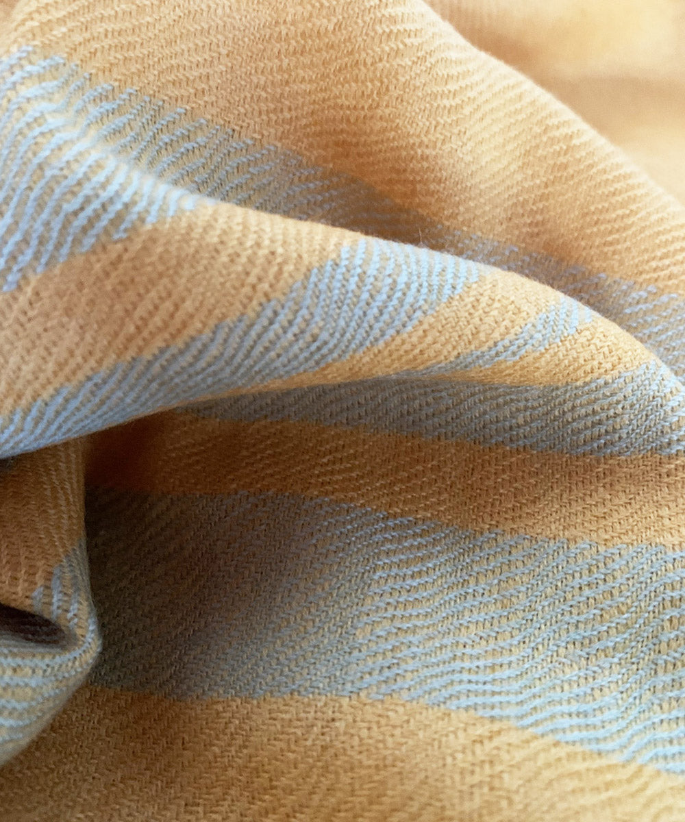 Light yellow and powder blue handloom merino wool stole