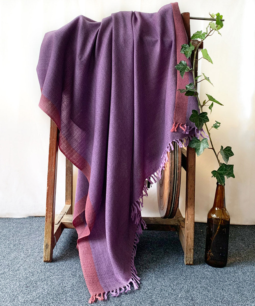 Lilac and ash of rose handwoven wool shawl