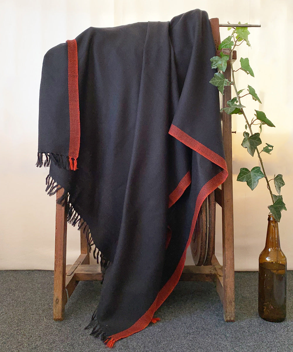 Black and red handloom wool shawl