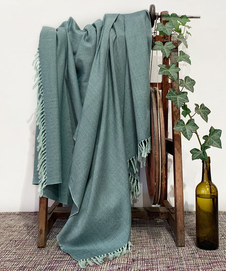 Green mint handwoven wool shawl