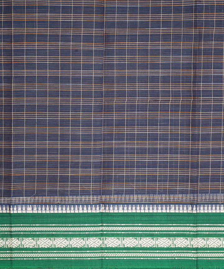Grey blue checks green border cotton handwoven narayanapet saree