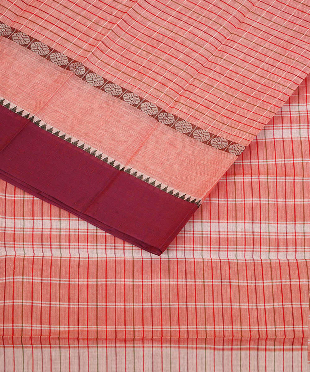 Light pink and maroon cotton handwoven narayanapet saree