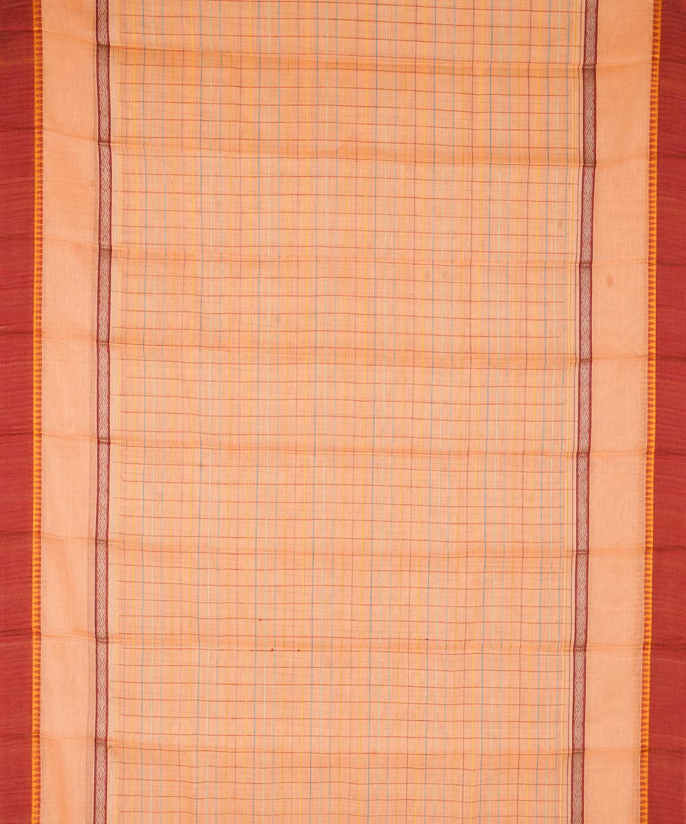 Pale orange brown cotton handwoven narayanapet saree