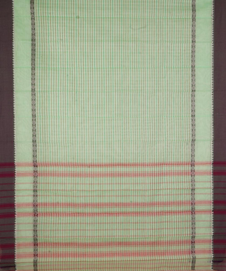Pale green and brown cotton handwoven narayanapet saree