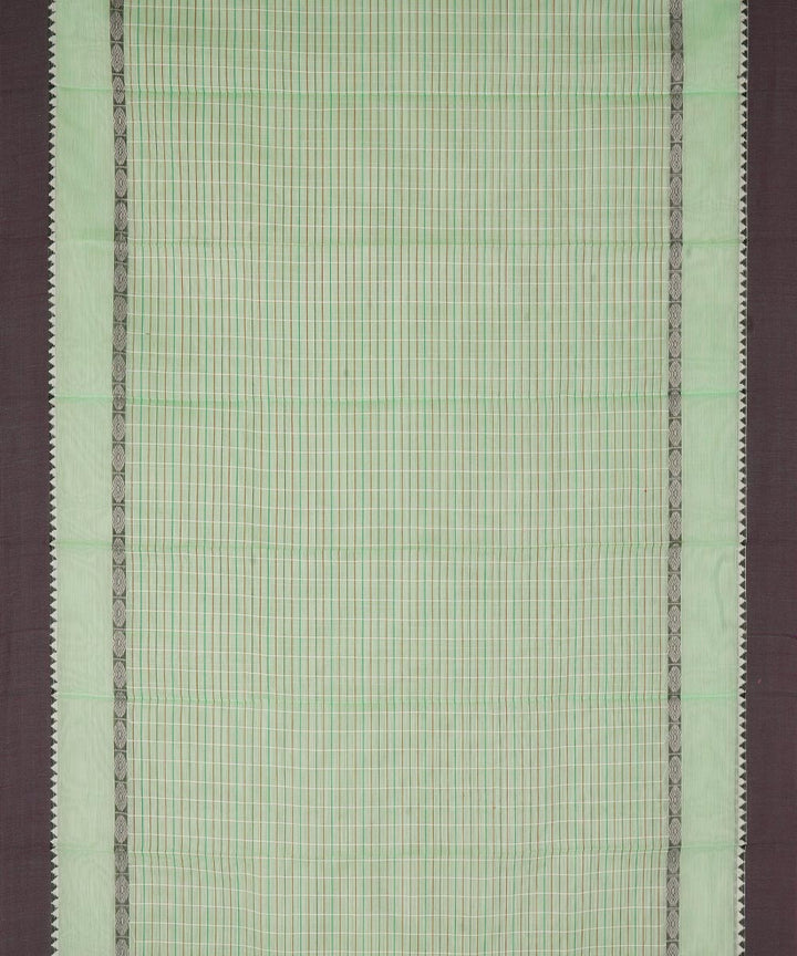 Pale green and brown cotton handwoven narayanapet saree