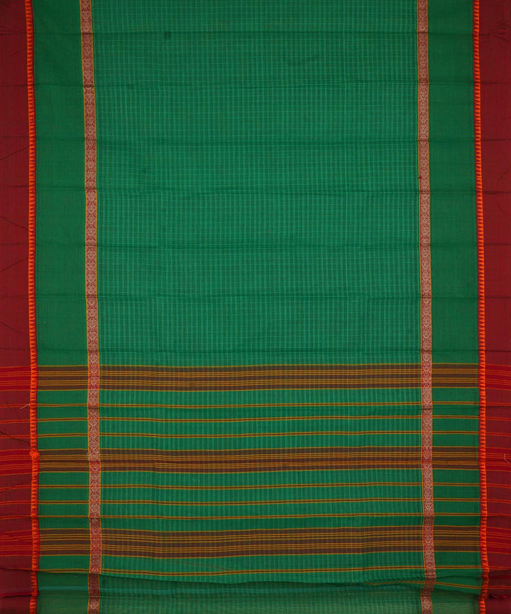Dark green red cotton handwoven narayanapet saree