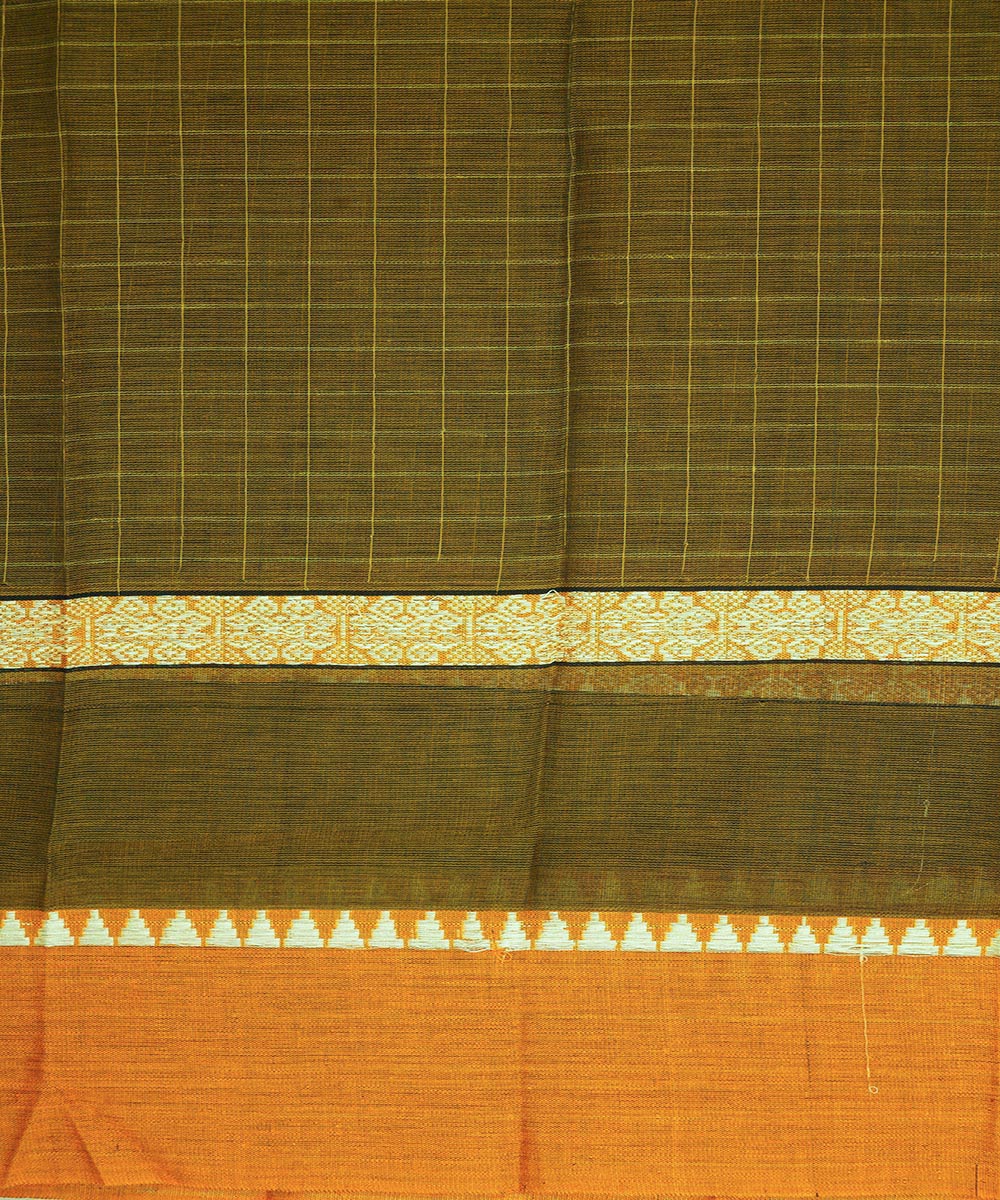 Olive green orange cotton handwoven narayanapet saree