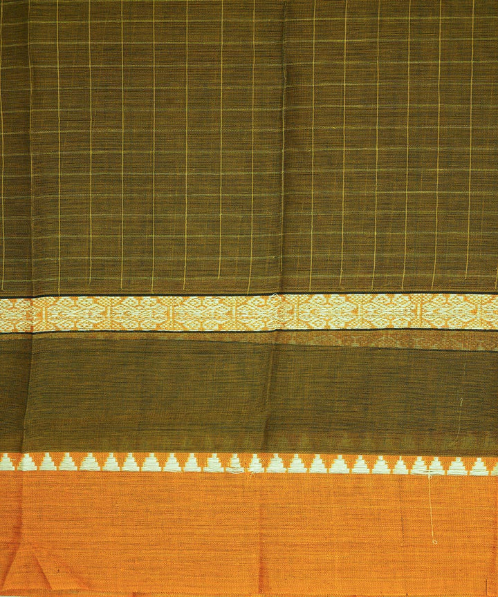 Olive green orange cotton handwoven narayanapet saree