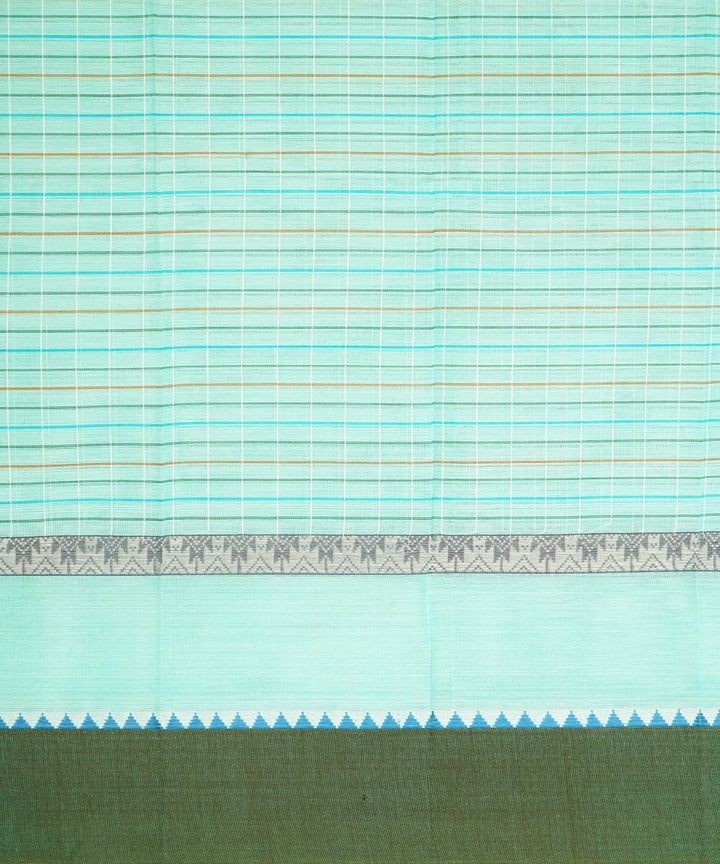 Sky blue dark green cotton handwoven narayanapet saree